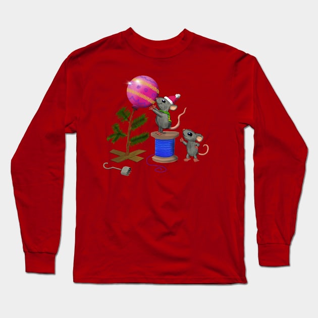 Christmas Mice Long Sleeve T-Shirt by wolfmanjaq